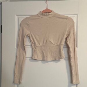 Dynamite Tan Cream Long Sleeve Bodysuit Crop